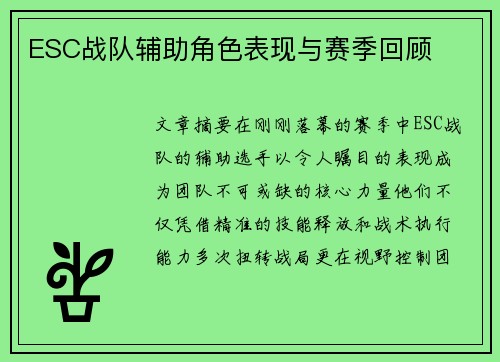 ESC战队辅助角色表现与赛季回顾