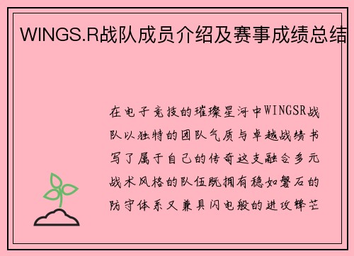 WINGS.R战队成员介绍及赛事成绩总结